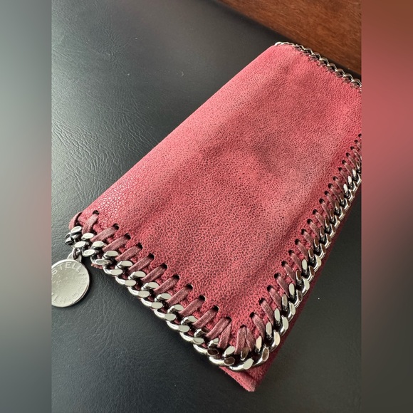 Stella McCartney Falabella Unique Faux Leather Edgy Wallet Burgundy Silver Chain - Picture 3 of 9